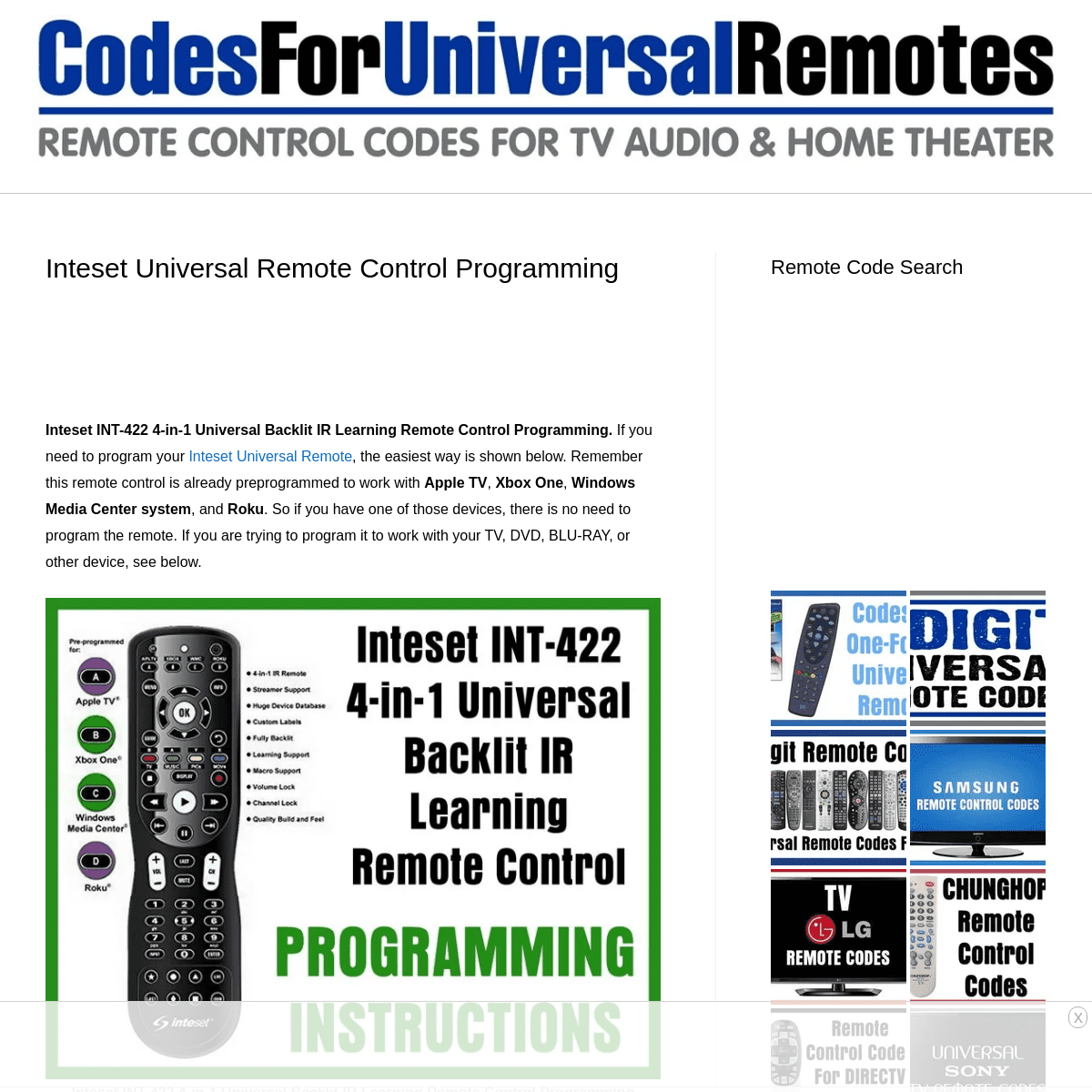 A complete backup of https://codesforuniversalremotes.com/inteset-universal-remote-control-programming/
